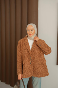 Düğme Detay Kırçıllı Ceket Kahverengi