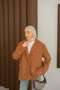 Düğme Detay Kırçıllı Ceket Kahverengi