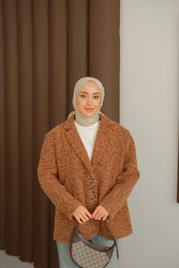 Düğme Detay Kırçıllı Ceket Kahverengi