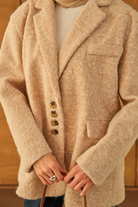 Düğme Detay Kırçıllı Ceket Krem