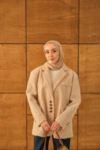 Düğme Detay Kırçıllı Ceket Krem