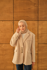 Düğme Detay Kırçıllı Ceket Krem