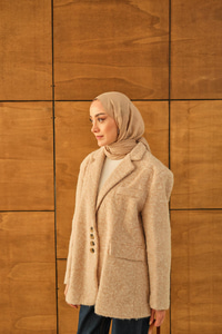 Düğme Detay Kırçıllı Ceket Krem