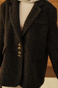 Düğme Detay Kırçıllı Ceket Siyah