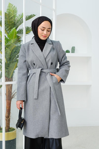 Düğme Detay Midi Boy Kaşe Kaban Gri