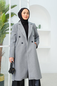 Düğme Detay Midi Boy Kaşe Kaban Gri