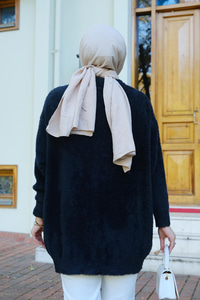 Düğme Detay Peluş Hırka Siyah