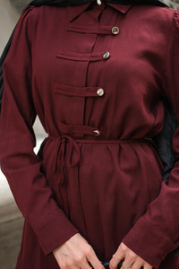 Düğme Detay Takım Bordo