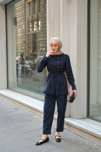 Düğme Detay Takım Lacivert