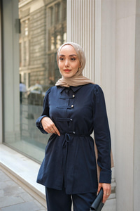 Düğme Detay Takım Lacivert