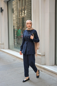 Düğme Detay Takım Lacivert