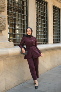 Düğme Detay Takım Mürdüm