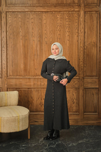 Düğme Detay Triko Elbise Füme