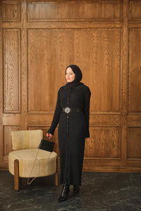 Düğme Detay Triko Elbise Lacivert