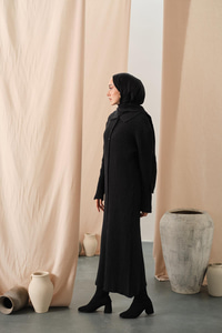 Düğme Detay Triko Elbise Siyah