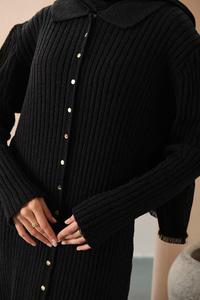 Düğme Detay Triko Elbise Siyah