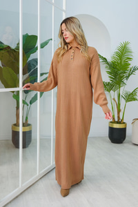 Düğme Detay Triko Elbise Vizon