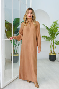 Düğme Detay Triko Elbise Vizon