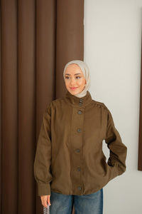 Düğme Detaylı Ceket Haki Yeşil