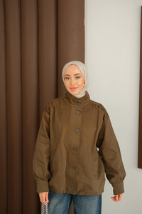 Düğme Detaylı Ceket Haki Yeşil