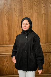 Düğme Detaylı Ceket Siyah