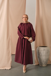 Düğme Detaylı Cupra Elbise Bordo