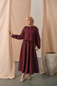 Düğme Detaylı Cupra Elbise Bordo