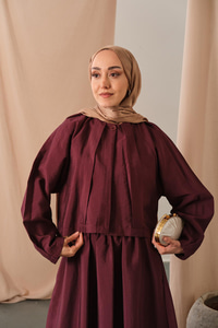 Düğme Detaylı Cupra Elbise Bordo