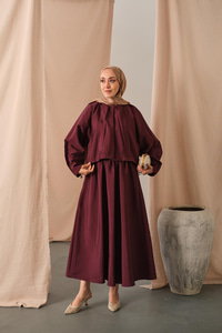 Düğme Detaylı Cupra Elbise Bordo