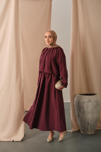 Düğme Detaylı Cupra Elbise Bordo