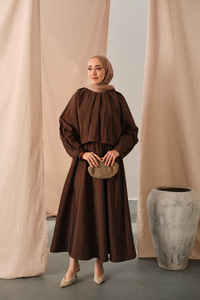 Düğme Detaylı Cupra Elbise Kahverengi