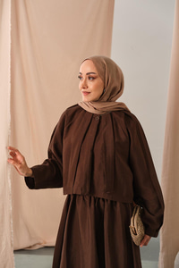 Düğme Detaylı Cupra Elbise Kahverengi