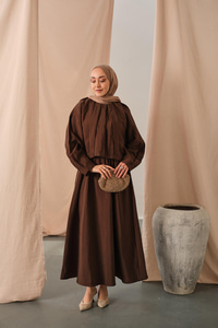 Düğme Detaylı Cupra Elbise Kahverengi