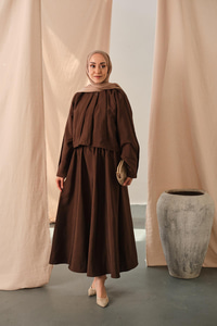 Düğme Detaylı Cupra Elbise Kahverengi