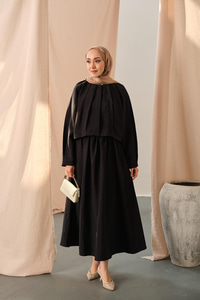 Düğme Detaylı Cupra Elbise Siyah