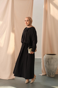 Düğme Detaylı Cupra Elbise Siyah