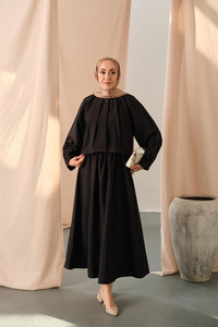 Düğme Detaylı Cupra Elbise Siyah