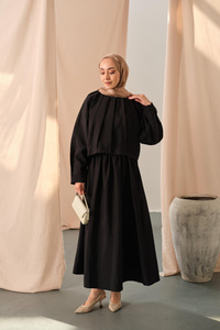 Düğme Detaylı Cupra Elbise Siyah