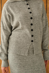 Düğme Detaylı Etekli İkili Takım Gri