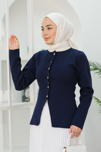 Düğme Detaylı Hırka Lacivert
