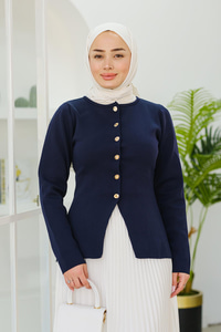 Düğme Detaylı Hırka Lacivert