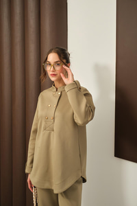 Düğme Detaylı Oval Kesim İkili Takım Yeşil