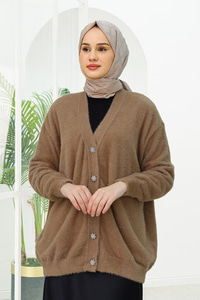 Düğme Taş Detaylı Yumoş Hırka  Vizon