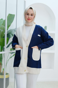 Düğme Ve Cep Detay Kot Hırka Koyu Mavi