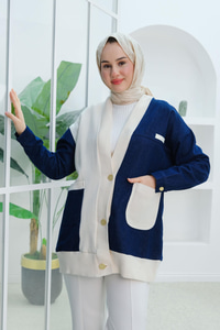 Düğme Ve Cep Detay Kot Hırka Koyu Mavi