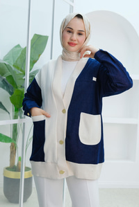 Düğme Ve Cep Detay Kot Hırka Koyu Mavi