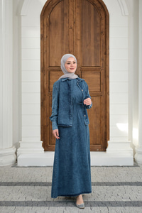 Düğmeli Bel Bağlamalı Kot Takım Yıkama Mavi