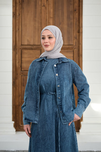 Düğmeli Bel Bağlamalı Kot Takım Yıkama Mavi