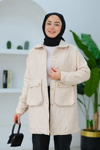 Düğmeli Dalga Desen Mont Krem