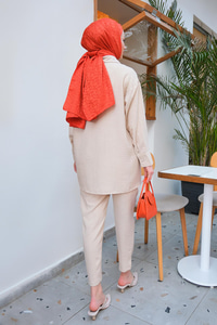 Düğmeli İkili Takım Bej